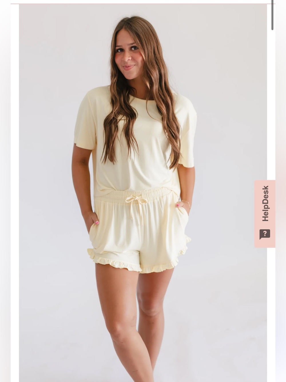 Silks Women's Ruffle Short Set in Butter Yellow pajamas bamboo size small